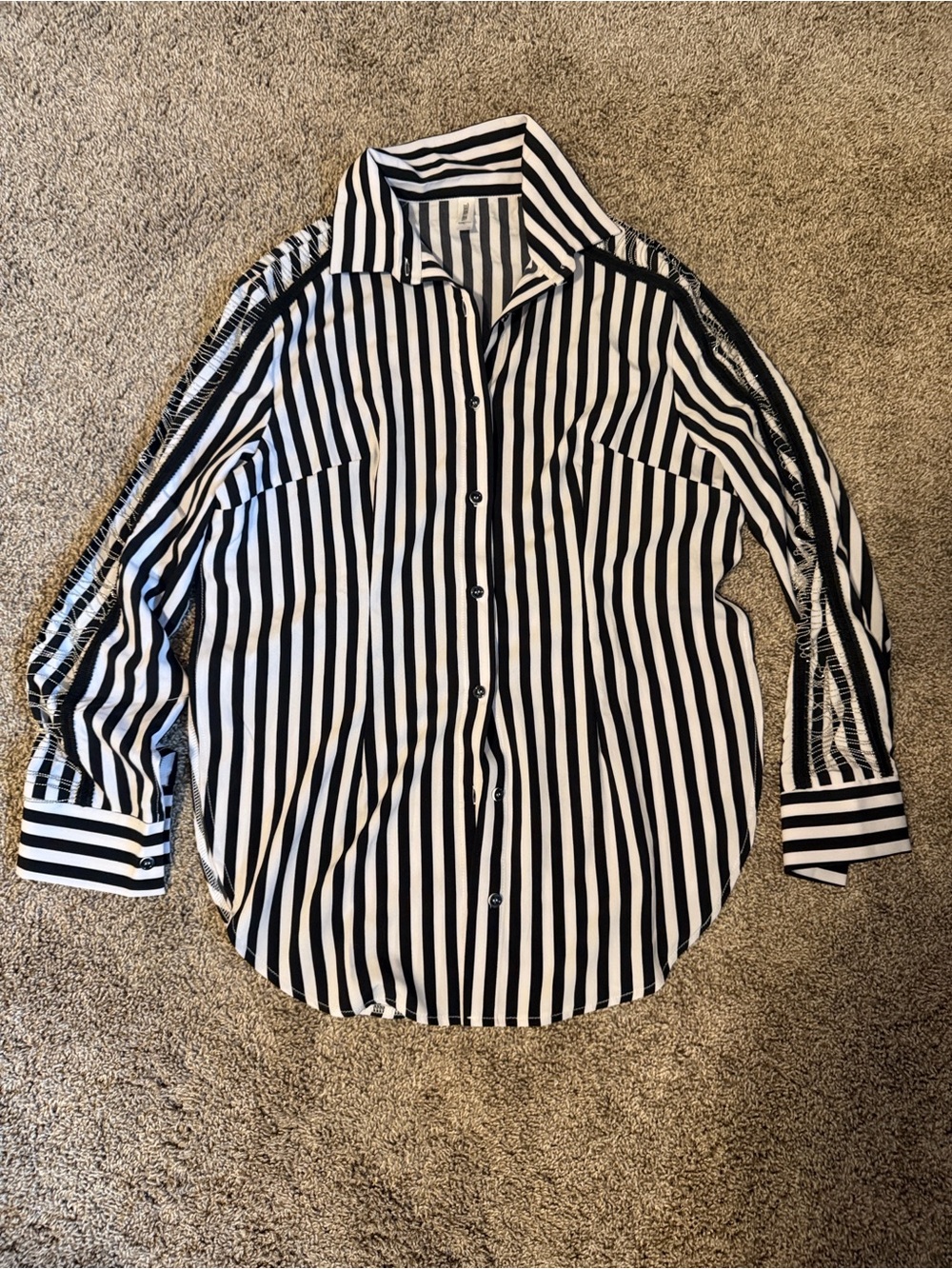 Women's Black and White Striped Button-Down Shirt